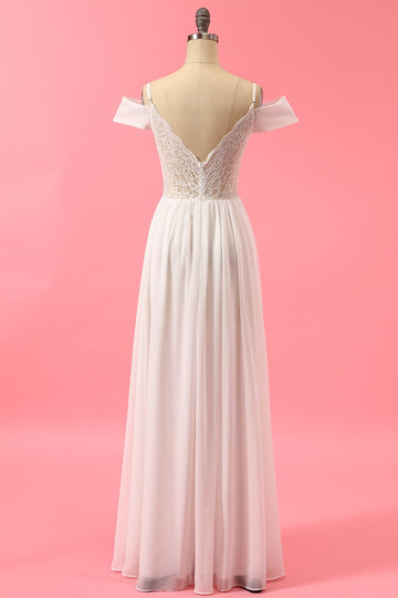 Robe de Demoiselle d'Honneur Longue en Mousseline de Soie Blanche